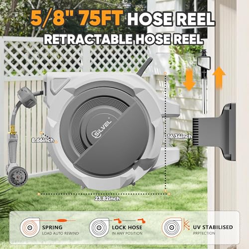 Retractable Garden Hose Reel (Dark Grey / 5/8" x 75FT)