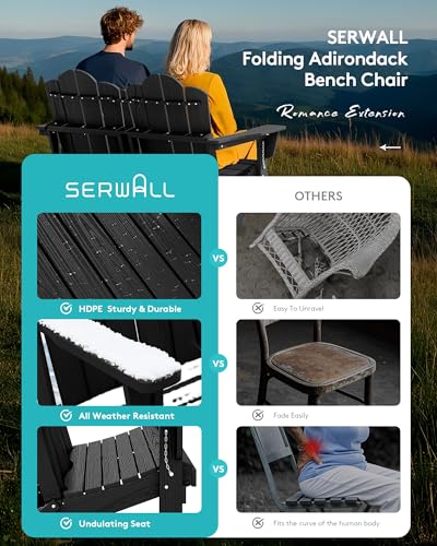 4 Pc HDPE Adirondack Set (Black / 2 chair &1 bench &1 coffee table)