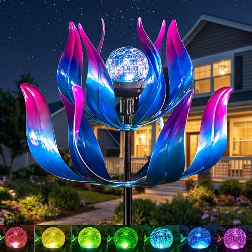 Solar Wind Spinner with Crackle Glass Ball (Blue Bloom Design)