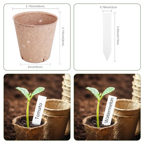 Peat Pots 60 Pack Plant Starter Round Nursery Pot with Drainage Holes (3.15 Inch)