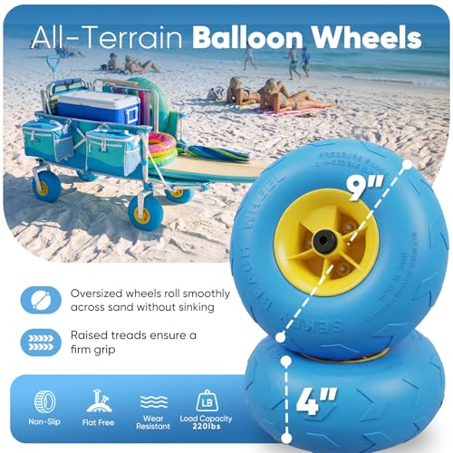 Heavy Duty Beach Wagon with 9" Big Sand (Turquoise)