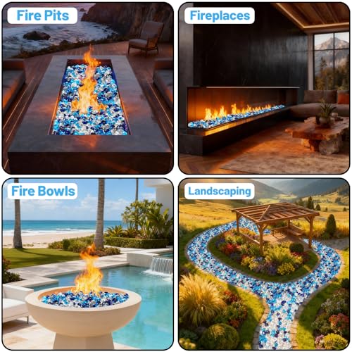 Blended Fire Glass Diamonds (Diamond 20LB / Crystal Clear+Cobalt Blue+Caribbean Blue)