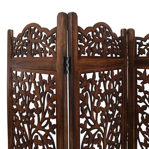 Room Divider Wooden Foldable Hand Carved Screens Panel_80" Wx72 H_4Panel (Burnt / 80"W x 72"H - Tree)