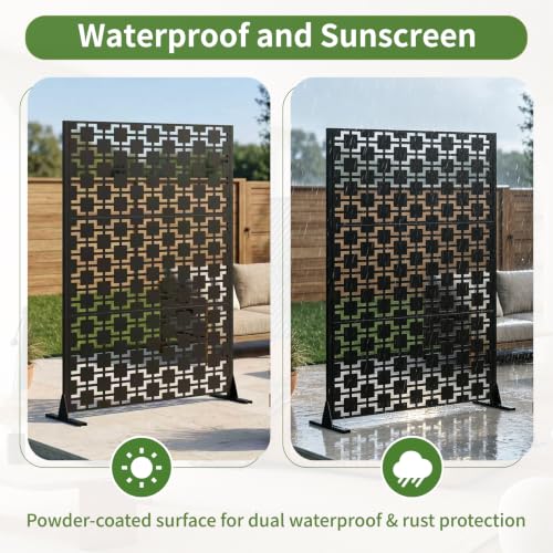Metal Privacy Screen Outdoor Freestanding (Black / Rectangle C)
