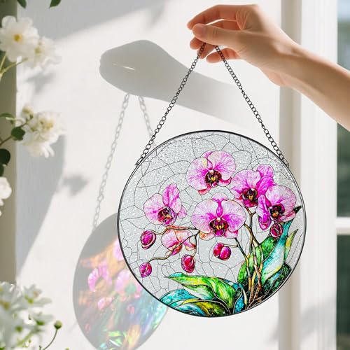 8 Inch Stained Glass Ornament (Orchid)