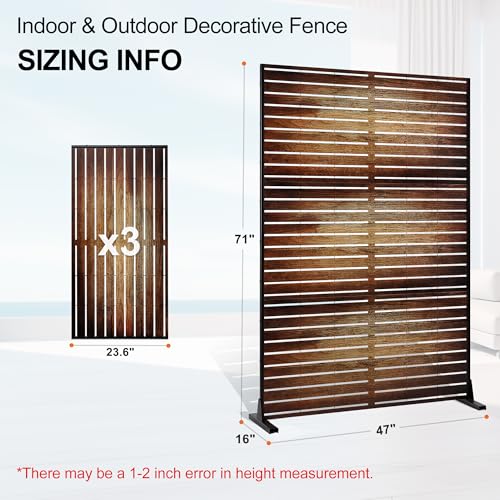 Metal Freestanding Privacy Screen Panels Outdoor (71"H×47"W / Retro Wood Grain)