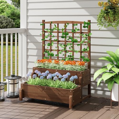 Raised Garden Bed with Trellis & Legs
