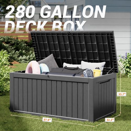 280 Gallon Outdoor Storage Box Waterproof Deck Box for Patio (Black / 280 Gallon)