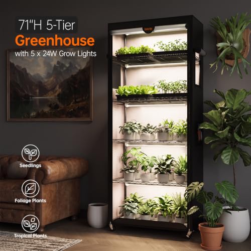 Indoor Greenhouse with Grow Light Oxford (Oxford Cover / 71" H x 13.8" W x 29.5" L)