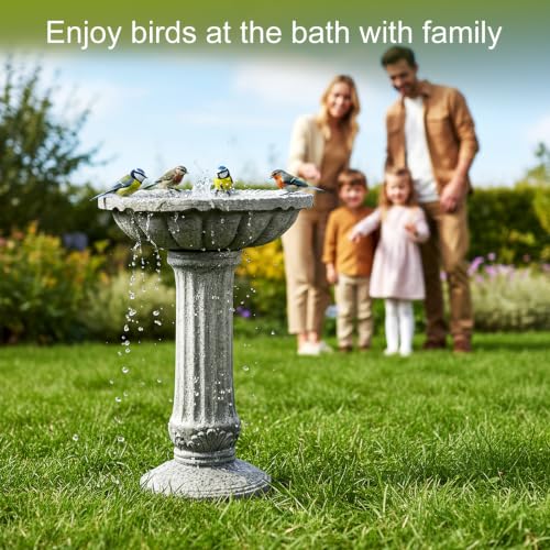 Concrete Bird Bath for Outdoor Garden (23.8" / Fluted Pedestal)