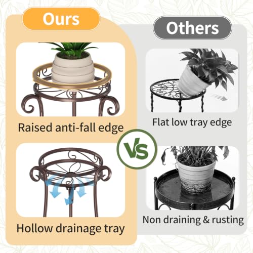 3 Tiers Metal Corner Plant Stand Tall with Light for Indoor Outdoor (Bronze with Light / 3 Tier)
