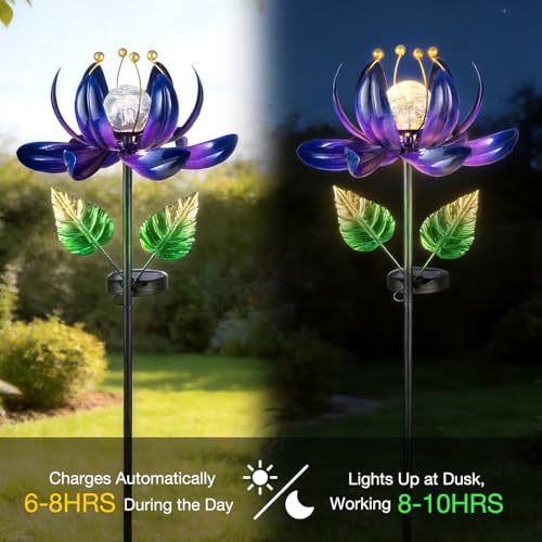 Solar Purple Metal Flower Wind Spinners (Purple 3)