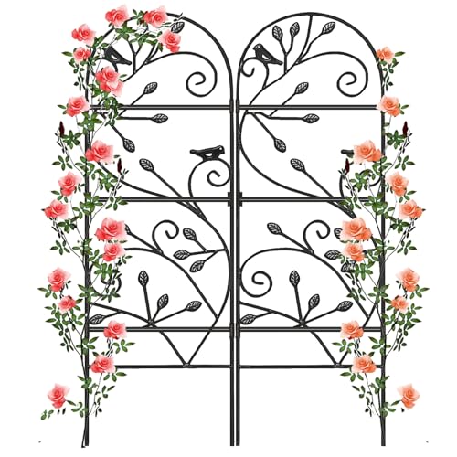 AMAGABELI 2 Pack Garden Trellis for Climbing Plants Outdoor Trellis 46" x 15" Climbing Rose Trellis Metal Trellis for Vines Flower Patio for Grape Cucumber Clematis Decorative Trellis Black (Black-2 Pack Leaf / 46"x15")
