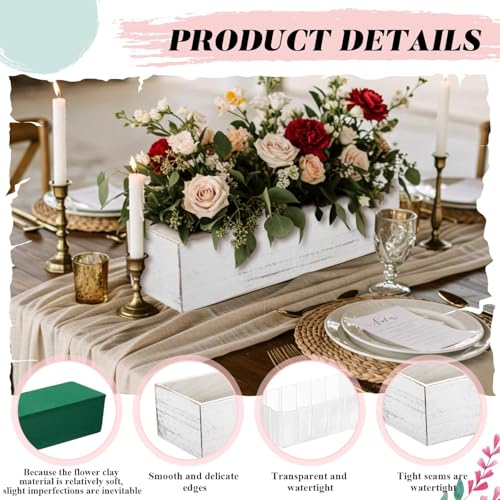 12 Set Wood Boxes for Centerpieces 12x4 Inch Rectangle Wooden Planter Box Rustic Wooden Planters with Removable Plastic Liner Floral Foam Blocks for Christmas Wedding Home Garden Decor (12 X 4 Inch / White)