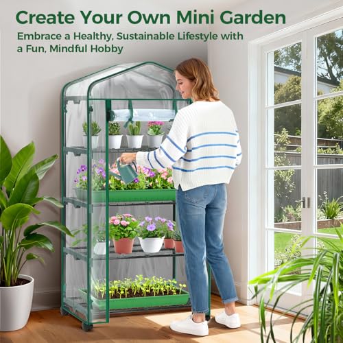 Mini Greenhouse for Indoor Outdoor with Wheel (Clear / Large)