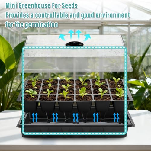 10 Pack Seed Starting Trays with Humidity Dome & Large 24 (Black / 10 Sets)