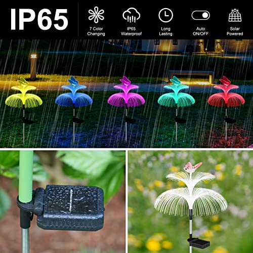 Solar Garden Lights Waterproof 6 Pack Solar Lights Outdoor Decorative 7 Color Changing Double Jellyfish and Butterfly Flower Yard Garden Decor Lawn Christmas Outside