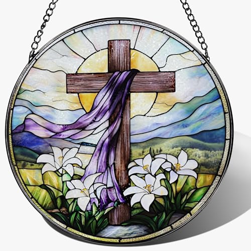8 Inches Stained Glass Cross Suncatcher (Cross)