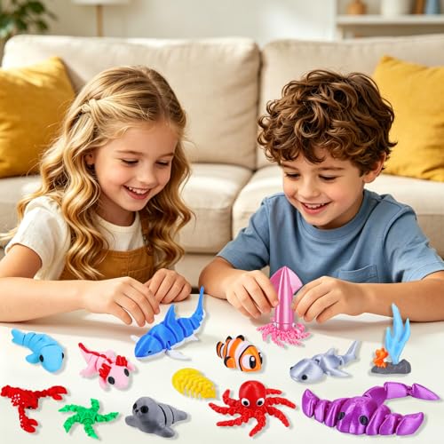 25 Pcs 3D Printed Ocean Animals Set (25Pcs-3D Ocean Animals)