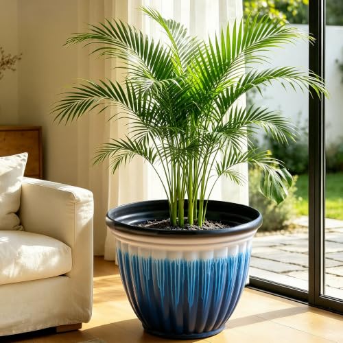 15" Large Planters for Outdoor Plants Set of 2 Plastic Flower Pots (15"-gradient Blue & White)