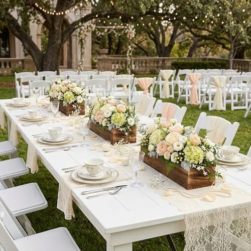 12 Set Wood Rectangle Boxes 12x4 Inch Rustic Planter with Liner (12x4 Inch)
