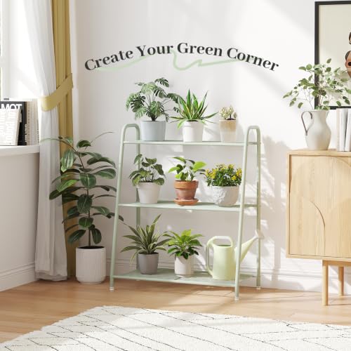 Metal Plant Stand Indoor Outdoor for Multiple Plants (Green)