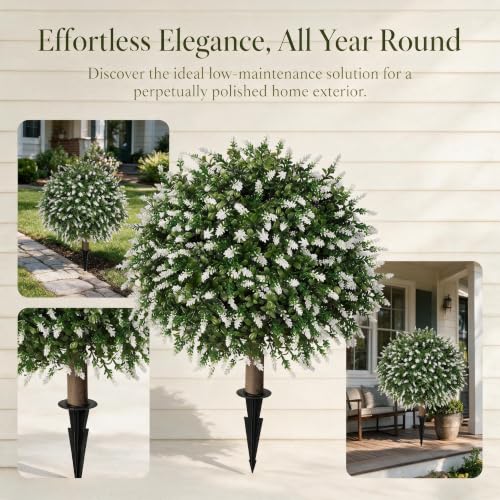 26'' Artificial Topiary Boxwood Ball Trees with Lavender White (Lavender White)