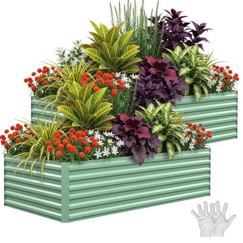 2PCS 8x4x2ft Galvanized Raised Garden Bed (Green-rect. / 8x4x2ft 2pcs)