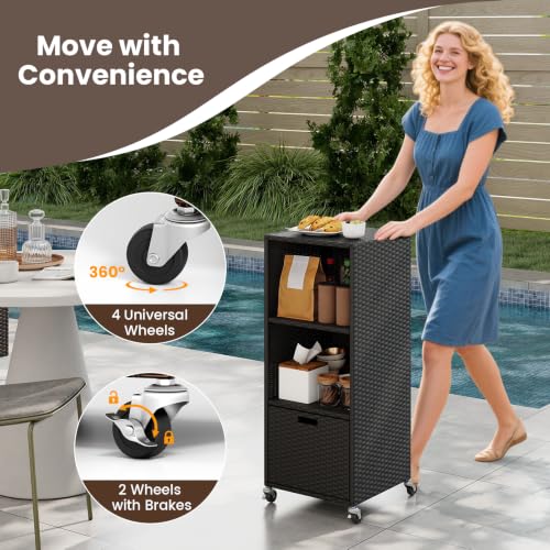 Rattan Outdoor Storage Cabinet (Black)