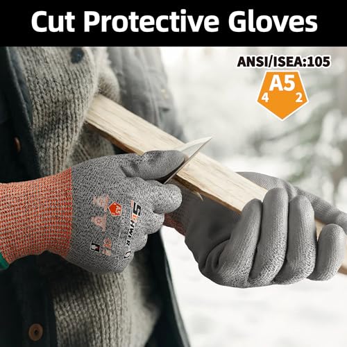 12 Pairs Winter ANSI A5 Cut Gloves (Winter Grey A6 / XX-Large)