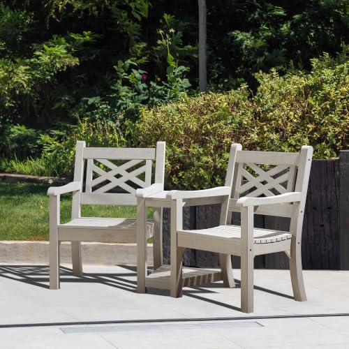2 Person Poly Lumber Conversation Bench with Middle Side Table (Light Grey / Conversation Bench with Side Table)
