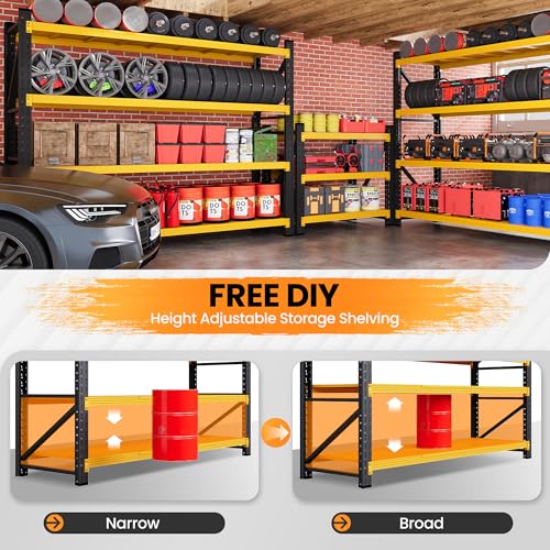 79” Wide Heavy Duty Metal Garage Shelving (Black Yellow / 79"Wx24"Dx79"H)
