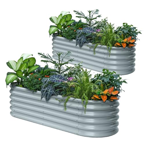 2 Pcs 6x2x1.5ft Galvanized Raised Garden Bed (Gray / 6x2x1.5ft)