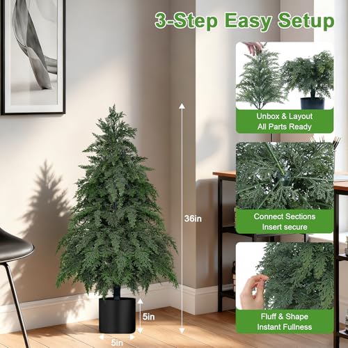 2Pack Fake Cypress Topiary Trees with Pot (3FT/36IN)