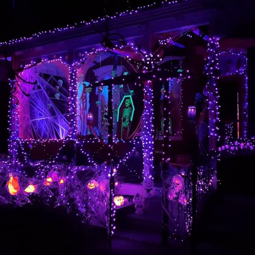 Solar Halloween Lights Outdoor 2 Pack 200 LED 66FT String Lights Purple (2 Count)