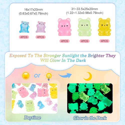 Pandahall 20Pcs Luminous Mini Bear Decoration Glow in the Dark Mini Resin Animals 5 Colors Tiny Bear Figurines Landscape Decoration for Fairy Garden DIY Party Ornament Accessories