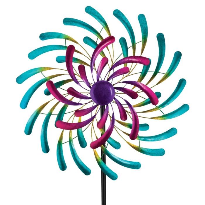 Wind Spinner Outdoor Metal Kinetic Yard Art with Stake (Wave / Large (80-89 Inch))