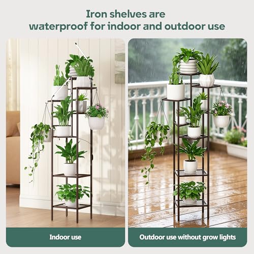8 Tier Brown Plant Stand with Grow Lights (Brown / 8-Tier with grow light)