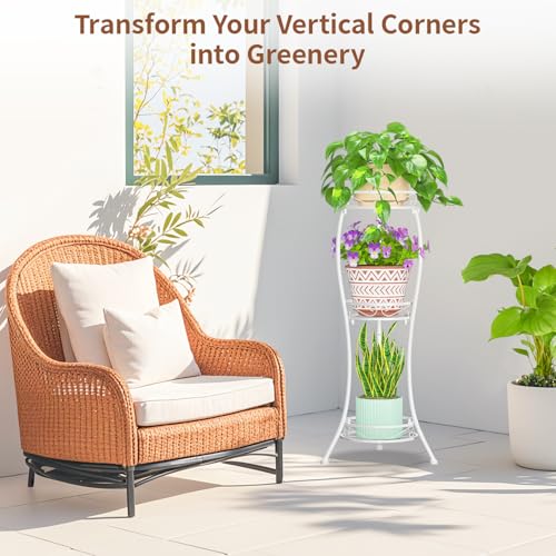 3 Tiers Metal Corner Plant Flower Stand Tall Indoor Outdoor (Classic White / 3 Tier)