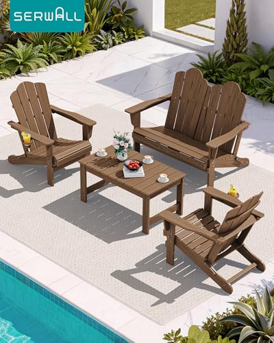 5 Pc HDPE Adirondack Set (Brown / 2 chair &2 bench &1 coffee table)