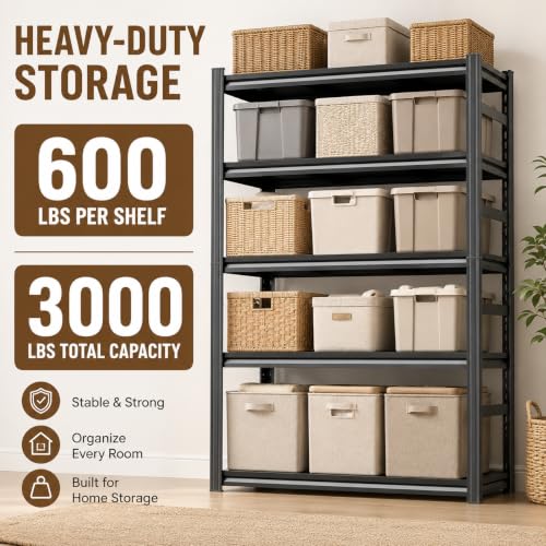Heavy Duty Wood Bookshelf Adjustable 5 Tier Book Shelf with Bolt (Wood 63"H×27.5"W×11.8"D)