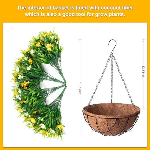 Artificial Hanging Flowers with 12" Basket for Outdoor Decor (B-yellow)