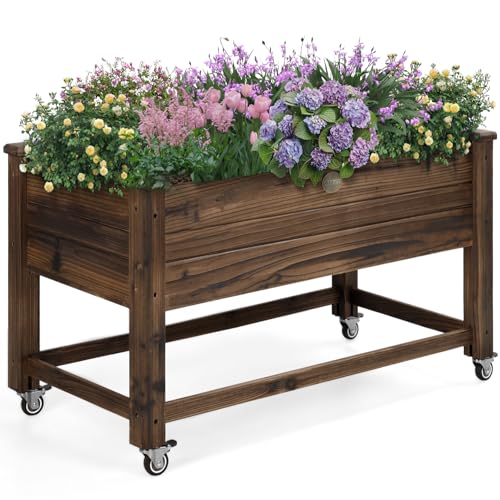 Cedar Wood Outdoor Raised Garden Bed Planter Box with Locking Wheels (Planter Box)