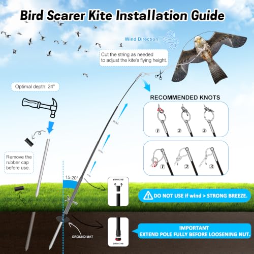 Bird Scarer Kite with 19ft Pole Bird Hawk Flying Kite