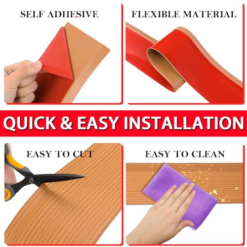 Vinyl Wall Base Rubber Baseboard Molding Trim Self Adhesive 4" Wide (Yellow Wood Grain / 4in x 60ft)