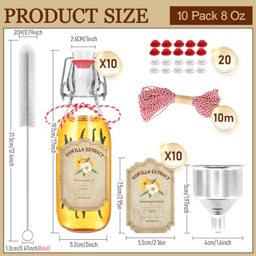 10 Pack Swing Top Glass Vanilla Extract Bottles 8 oz with Lids (Round-8oz-10pcs)