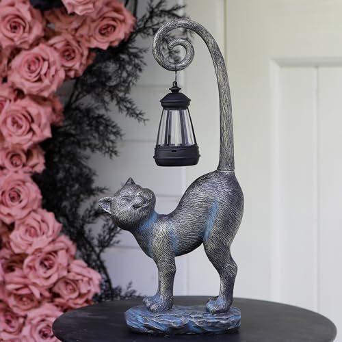 Halloween Decorations Gifts Outdoor Cat Garden Statues with Solar Lights (Bronze Cat)