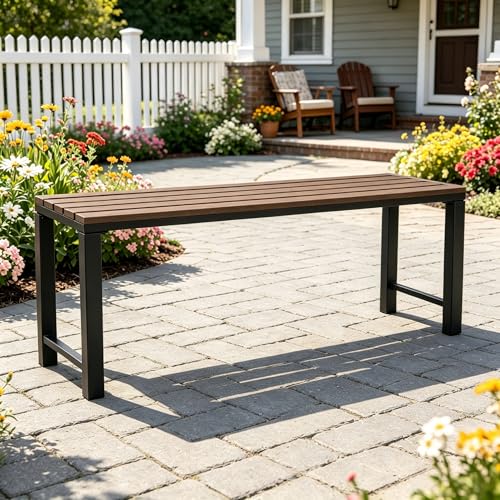 46" Outdoor Metal Backless Bench (Metal-walnut / 1 pcs)