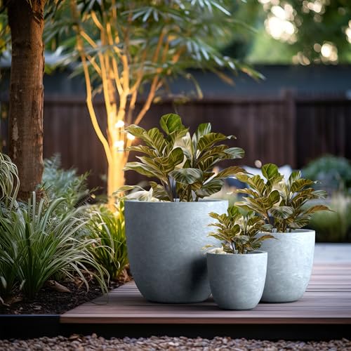 Round Concrete Planter Set of 3 (Blue Gray / Set of 3: 10/14/18-Inch Dia)
