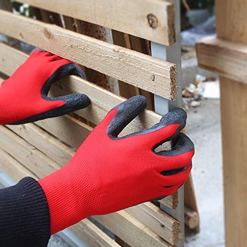 Crinkle Latex Rubber Coated Safety Work Gloves for Men Women (Small / Red-12 Pairs)